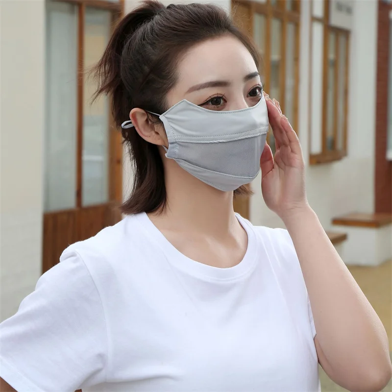 2024 New Sunscreen Mask Traceless for Women Ice Silk Anti-ultraviolet Summer Solid Color Breathable Thin Cover Face Unisex