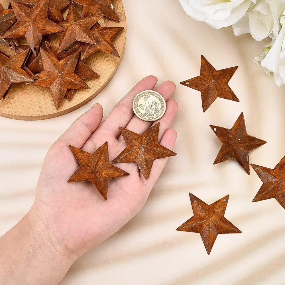 30PCS 1 Inch Metal Rusty Barn Star Antique Primitives Rustic Country Tin Steel Stars Accents for Crafts Vintage Farmhouse Home