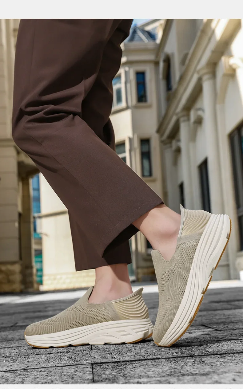 New Men Wide Toe Slip On Mesh Sneakers Breathable Thick Sole Shock Absorbing Walking Shoes Casual Commuting Shoes