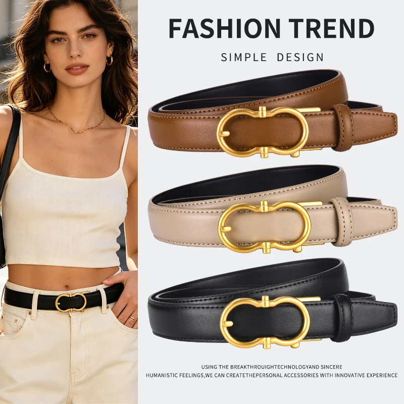 Elegant Ladies No-Hole Adjustable Automatic Buckle Belt Korean Fashion Commute Decorative Leather Belt for Jeans Casual Outfits