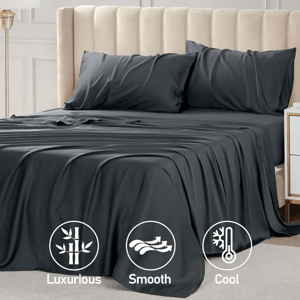 

Queen Sheet Set, 100% Rayon Derived from Bamboo, 4-Piece, 16 Inch Deep Pockets, Cooling Sheets for Queen Size Bed Set,