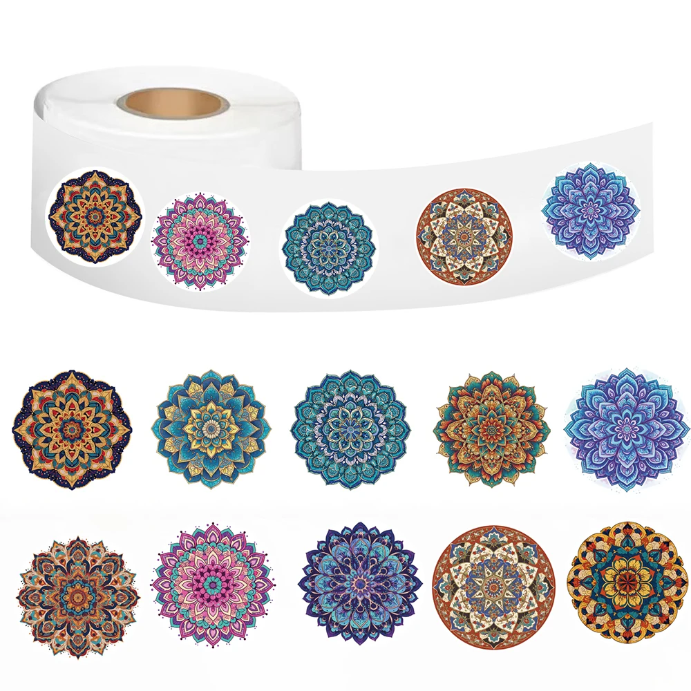 500PCS Mandala pattern Roll Sticker Nostalgia Laptop Luggage Creative Bicycle Living Room Coffee Skateboard Waterproof Stickers