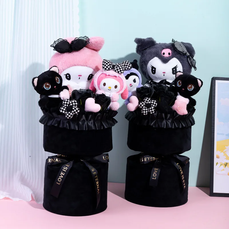 Sanrio Anime My Melody Kuromi Cartoon Stuffed Flower Plush Doll Kawaii Bouquet Creative Fashion Girls Graduation New Year Gift