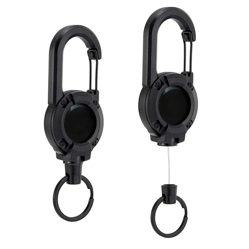 Outdoor Camping Tactical Retractable Keychain, Steel Wire Elastic Anti-Lost Rope, Multi-Functional Pull Buckle for Hiking