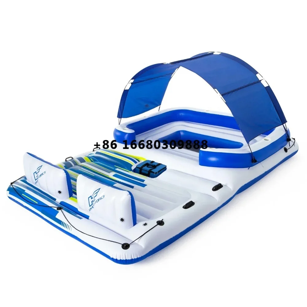 43105 Large Inflatable 6 Person Lake Pool River Floating Island Raft with Canopy