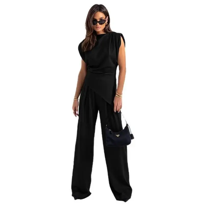 Faionable couleur Pure asymétrique ort Sve ensemble pantalon décontracté femme Cleanfit Sle taille mi-basse matériau PVC
