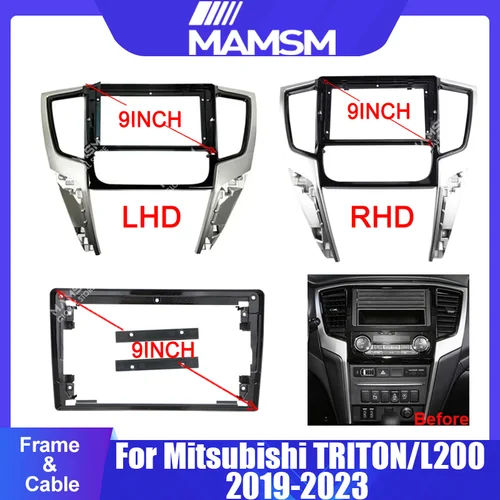 Imagen 1 del producto Para Mitsubishi TRITON/L200 2019-2023 9 pulgadas radio de coche android fascia multimedia cd mp5 vídeo Audio estéreo panel marco cable harne