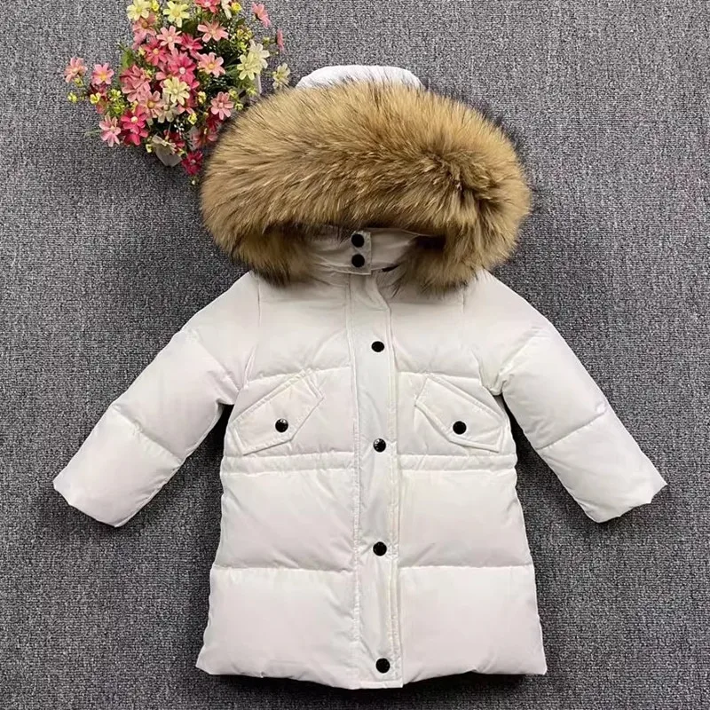 

Winter New Hooded Down Coat For Girl Real Fur Collar Thicker Warm Outerwear Teenage Boys Kids Down Jackets Snowsuit A4766