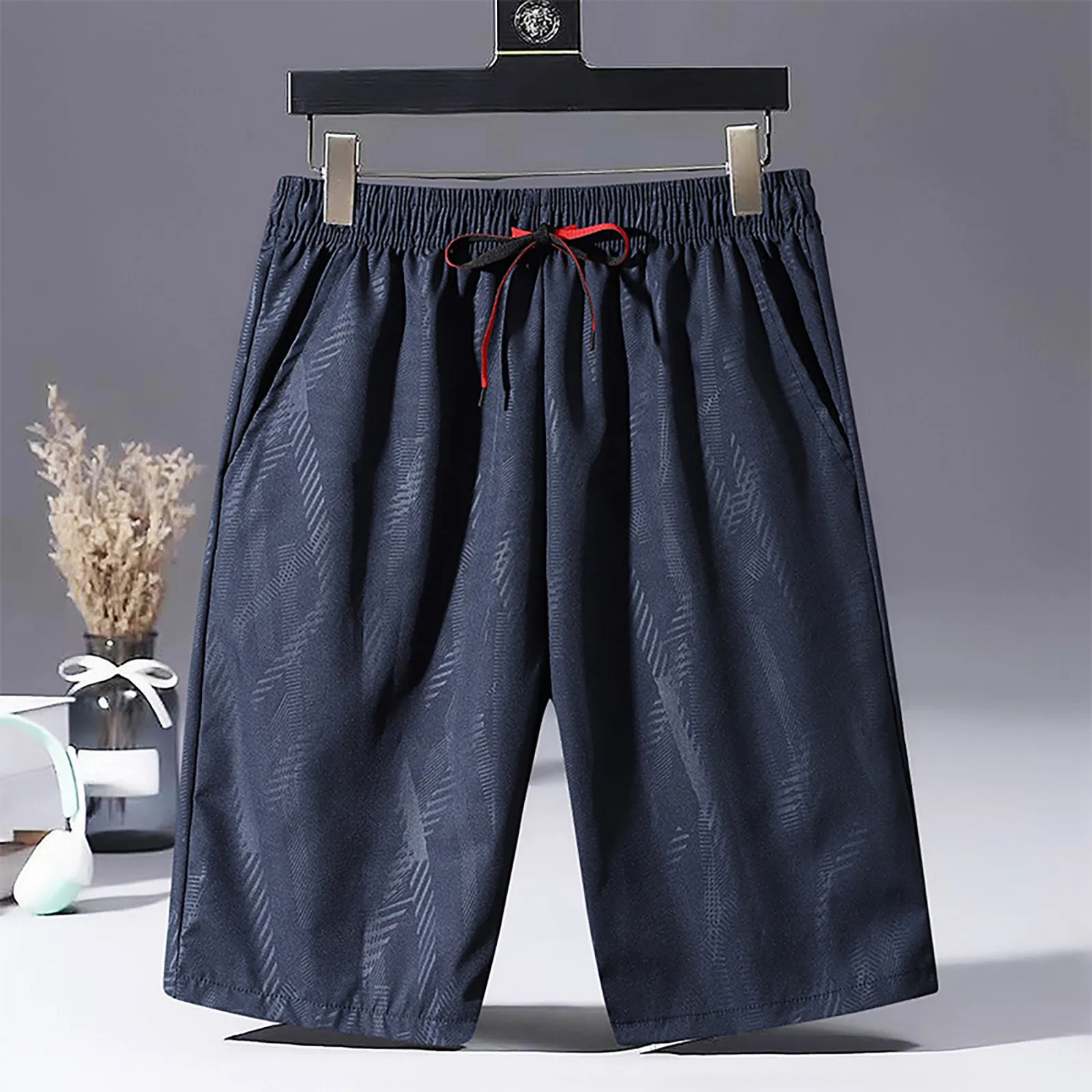 Pantalones cortos de seda de hielo para hombre, ropa deportiva informal, suelta, secado rápido, playa, exterior, transpirable, cómodo, cinco minutos, Verano