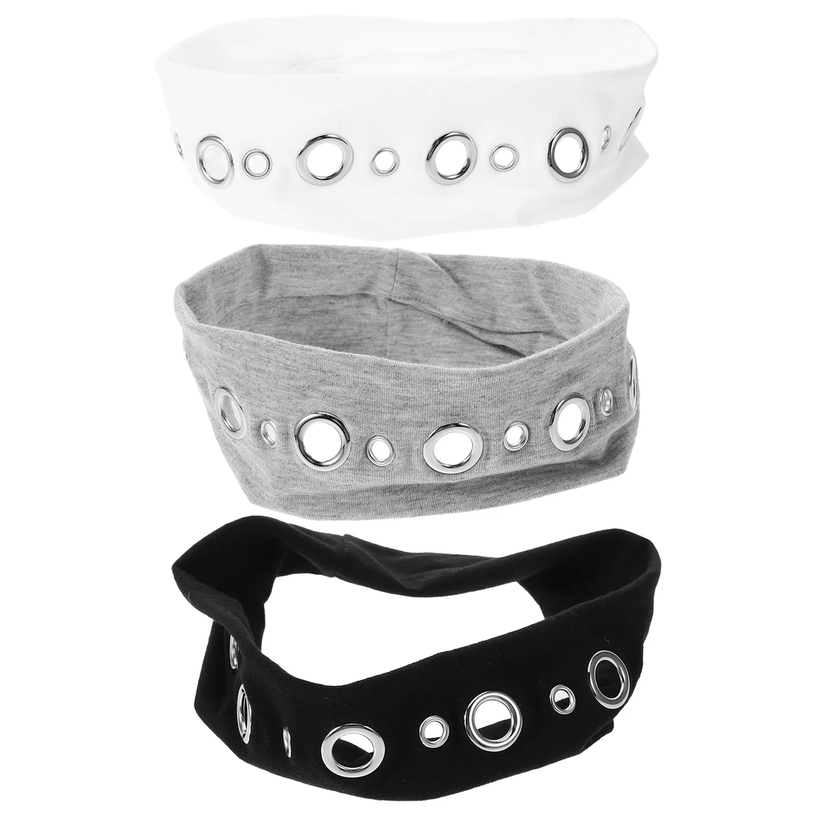 

3 шт., повязка на голову с широкими люверсами, эластичные ленты для волос в стиле панк для фестиваля, вечеринки, винтажные повседневные волосы