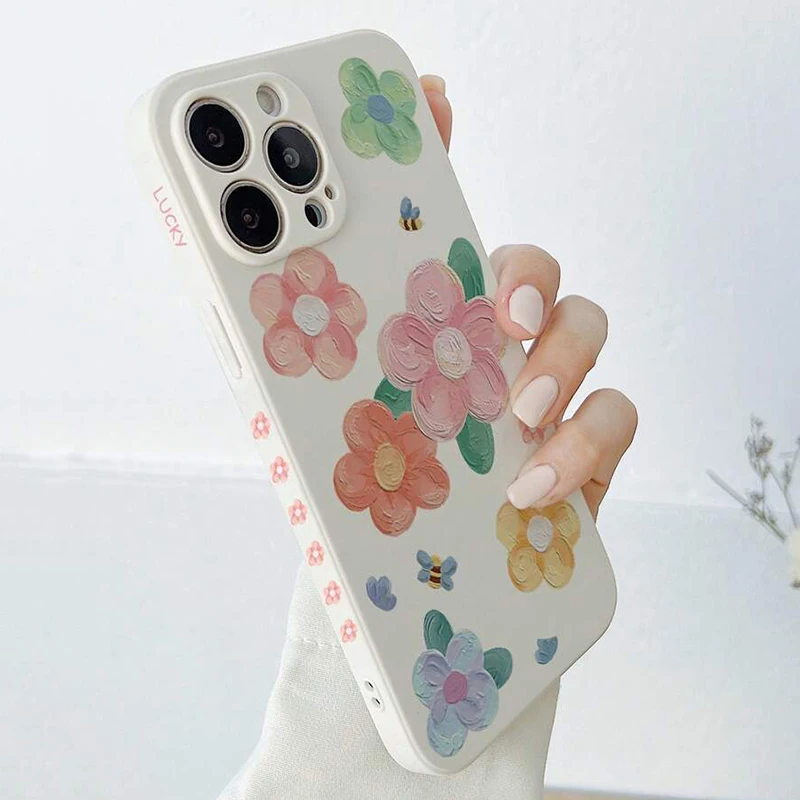 Aesthetic Flower Matte Soft Phone Case For iPhone 11 Case iPhone 13 14 12 15 Pro Max XR 7 8 Plus SE X XS Max Shockproof Cover