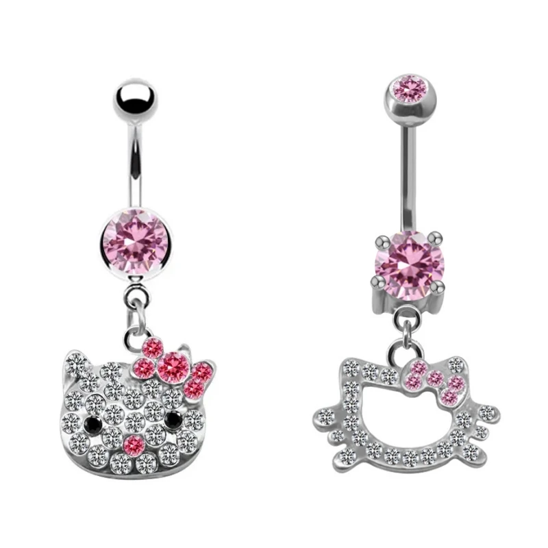 Sanrio Hello Kitty Belly Button Ring For Women Cute Cat Design Sexy Navel Rings For Womon Stainless Steel Piercing Jewelry Gifts