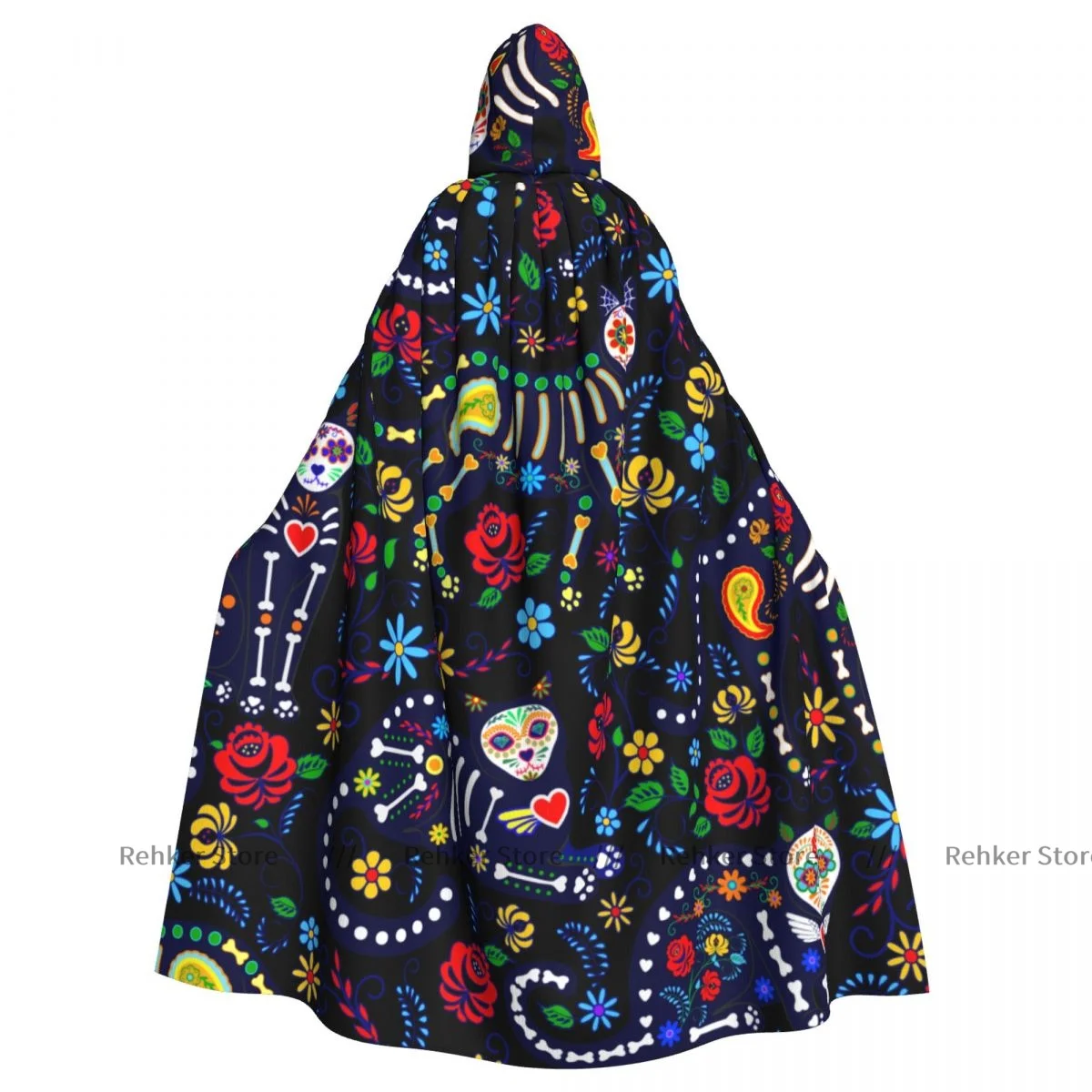 Calavera Cats And Sugar Skulls For Day Of The Dead Cloak Hooded Cosplay Costume Halloween Adult Long Party Cape