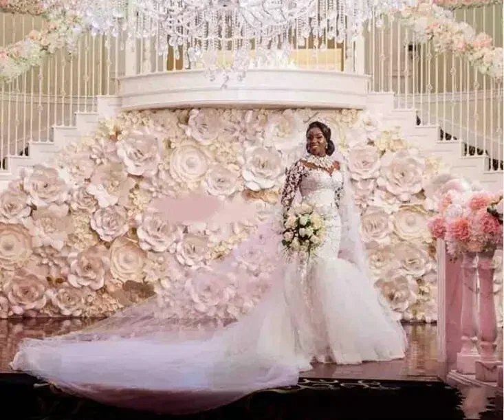 カスタマイズされたレースアップリケフルスリーブマーメイドウェディングドレスビーズカスタムメイドブライダルガウンフォーマルプラスサイズvestidosデマール