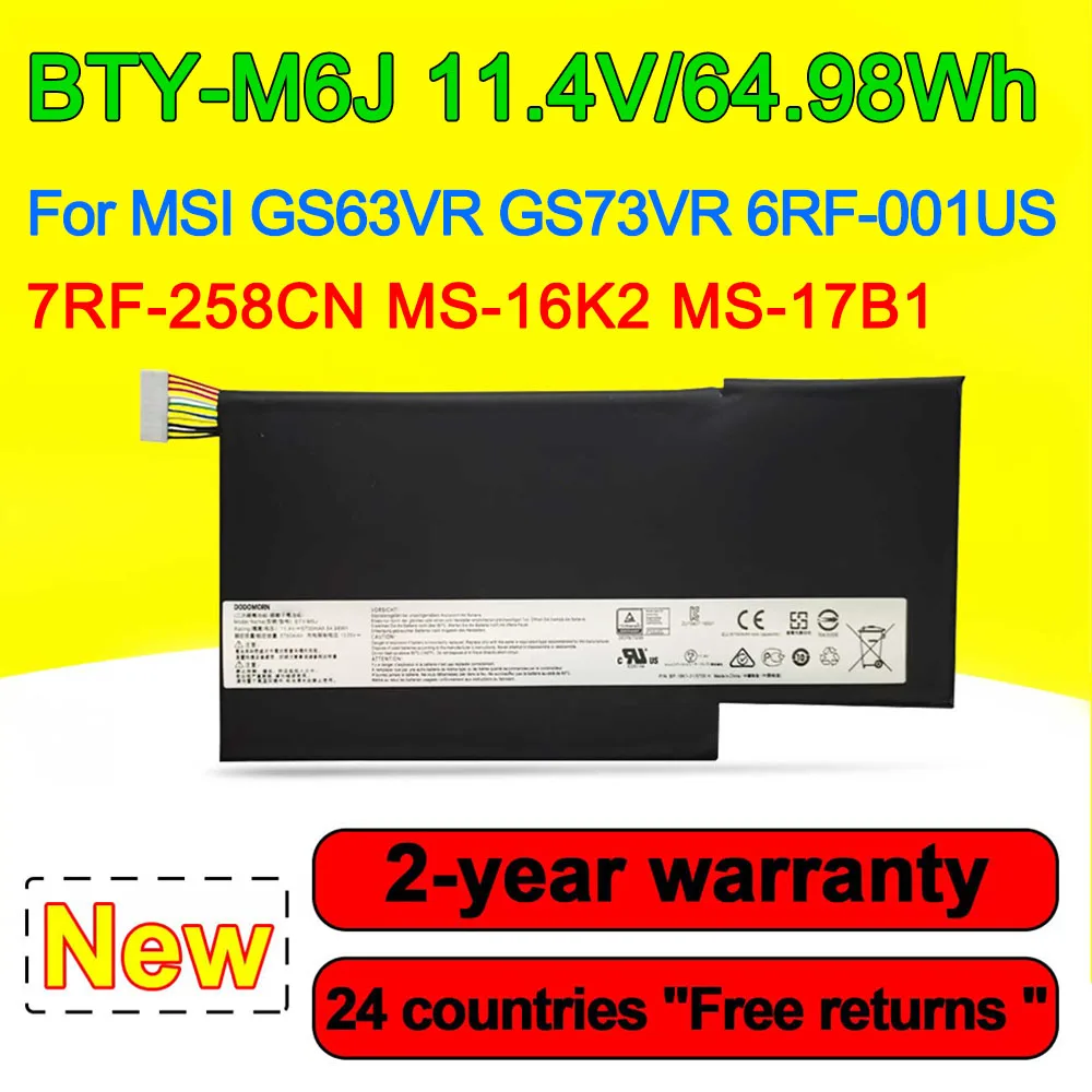 11,4 v 64,98 wh BTY-M6J Laptop-Akku für msi gs63vr gs73vr 6rf-001us 7rf-258cn MS-16K2 MS-17B1 Serie 5700mah wiederauf ladbar