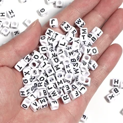 50/100pcs Square White Black Mixed Letter Acrylic Beads Cube Loose Spacer Alphabet Beads For Decoration Making Diy Accessories