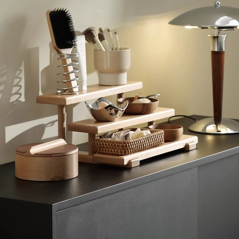 

Premium Round Organizer Box with Lid Solid Wood Lipstick Jewelry Holder Desktop Decorative Tray Vanity Table Storage Case