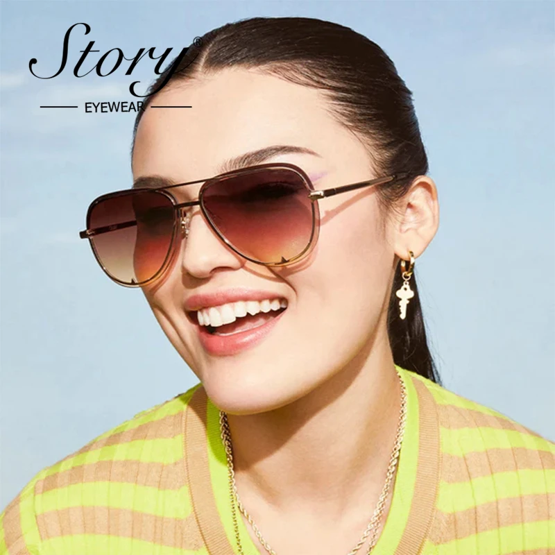 

STORY Retro Classic Double Bridge Pilot Sunglasses Men Women 2023 Brand Design Vintage Trendy Mirror Oversized Sun Glasses S6288