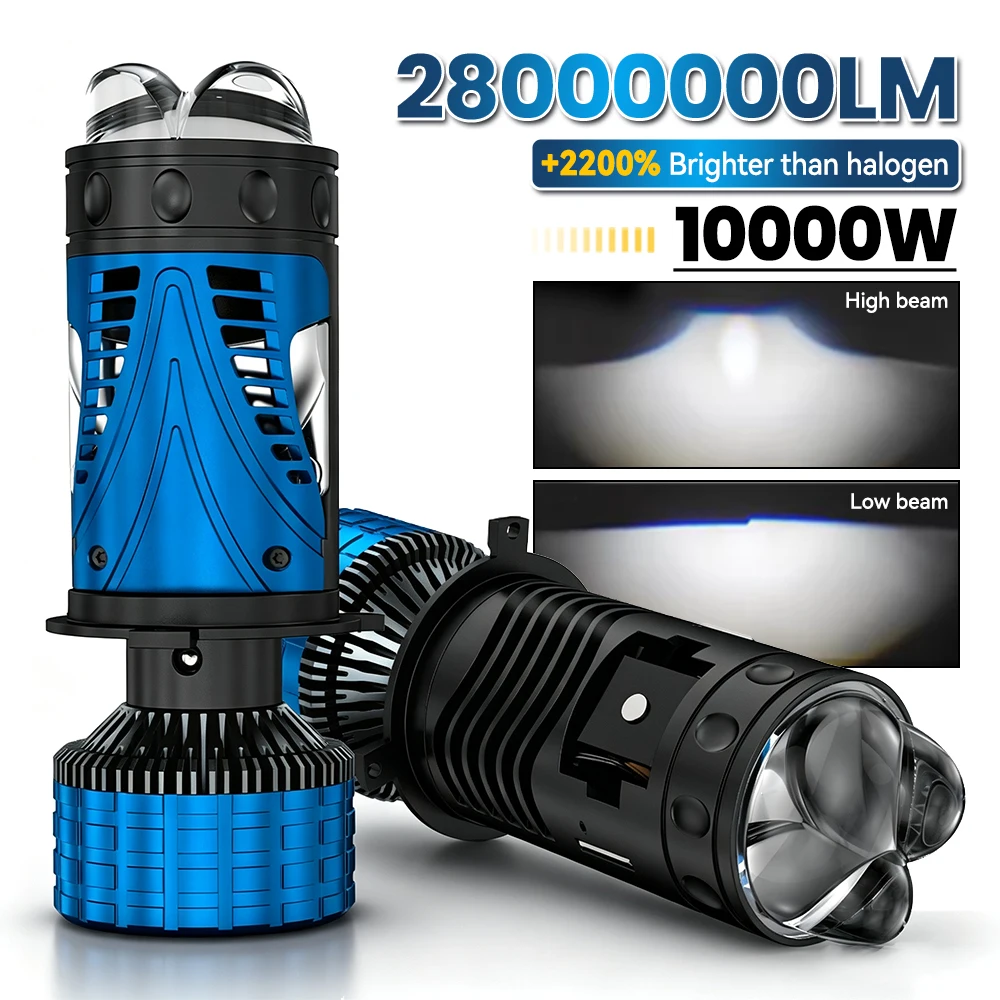 10000W H4 LED Headlight Bulb Projector Lens CANBUS Super Bright 28000000Lm 6500K Turbo Fan Car Light H4 for Cars/Motorcycles