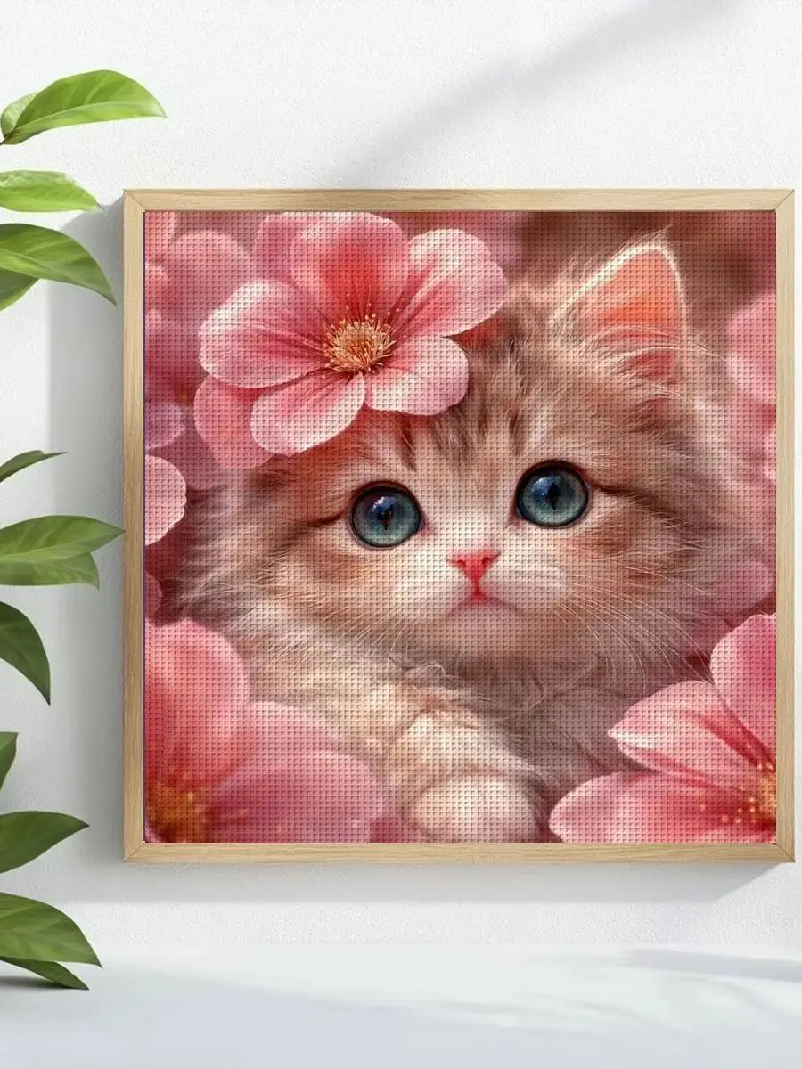 1 Stück 30x30 cm/11,8 Zoll Blumen-Katzen-Stempel-Kreuzstich-Set DIY-Kit 11/14/16CT DIY-Stickset Kreuzstich-Set als Geschenk – Detail 1