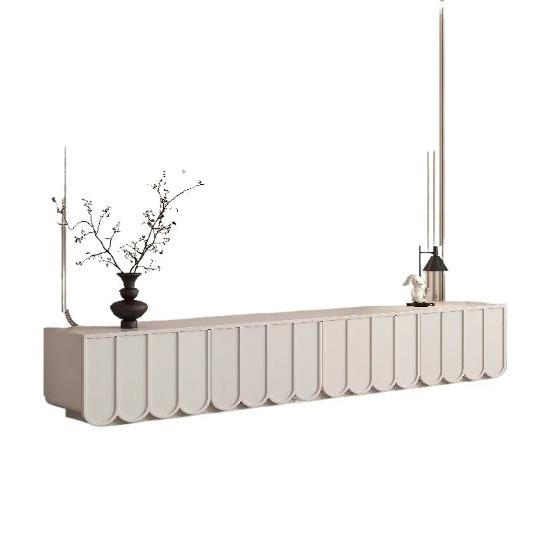 

French TV cabinet cream wind solid wood coffee table combination, floor-to-ceiling modern simple light luxury white