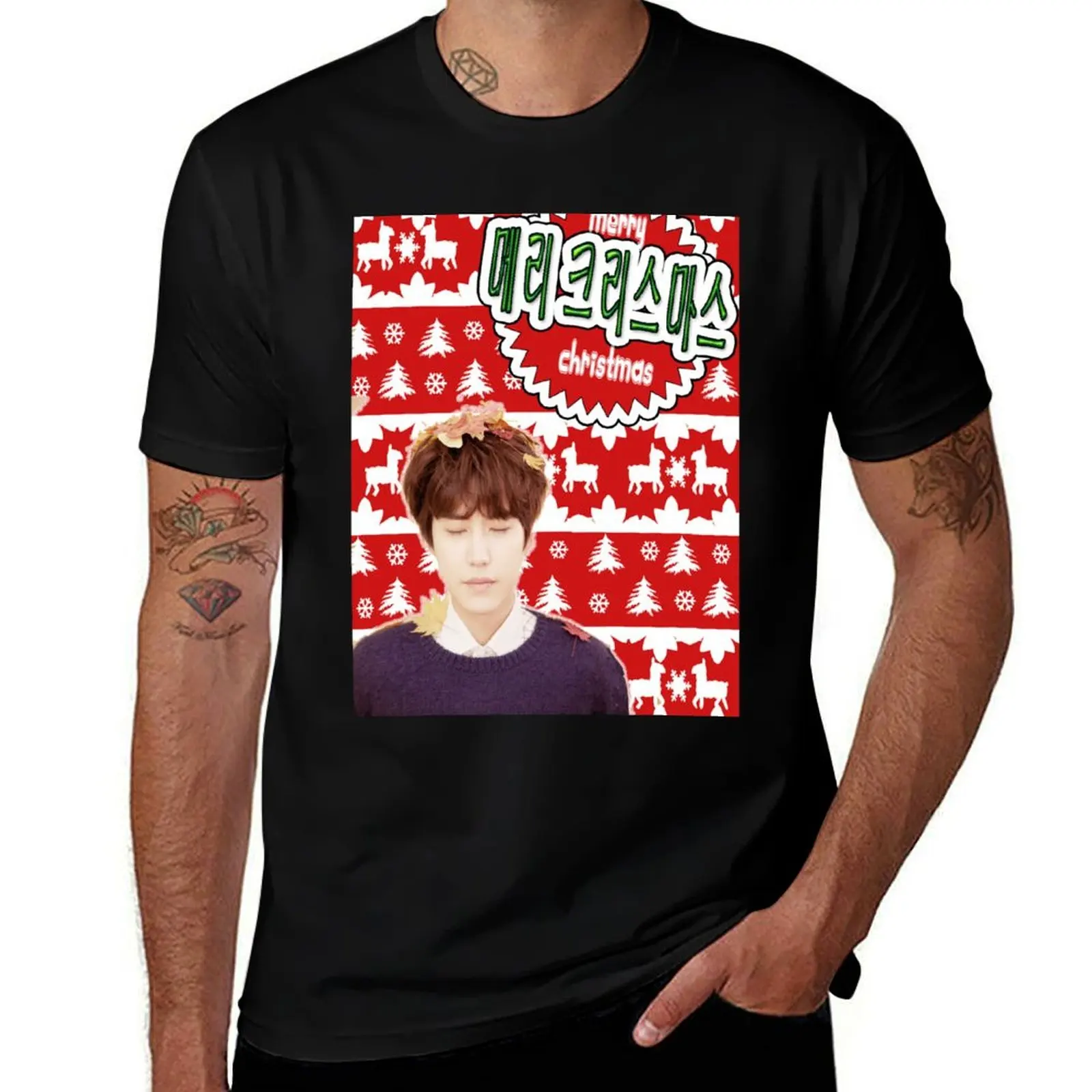 Футболка Merry Kpop Xmas [Kyuhyun], футболки, большие размеры, тяжелые футболки в стиле аниме для мужчин