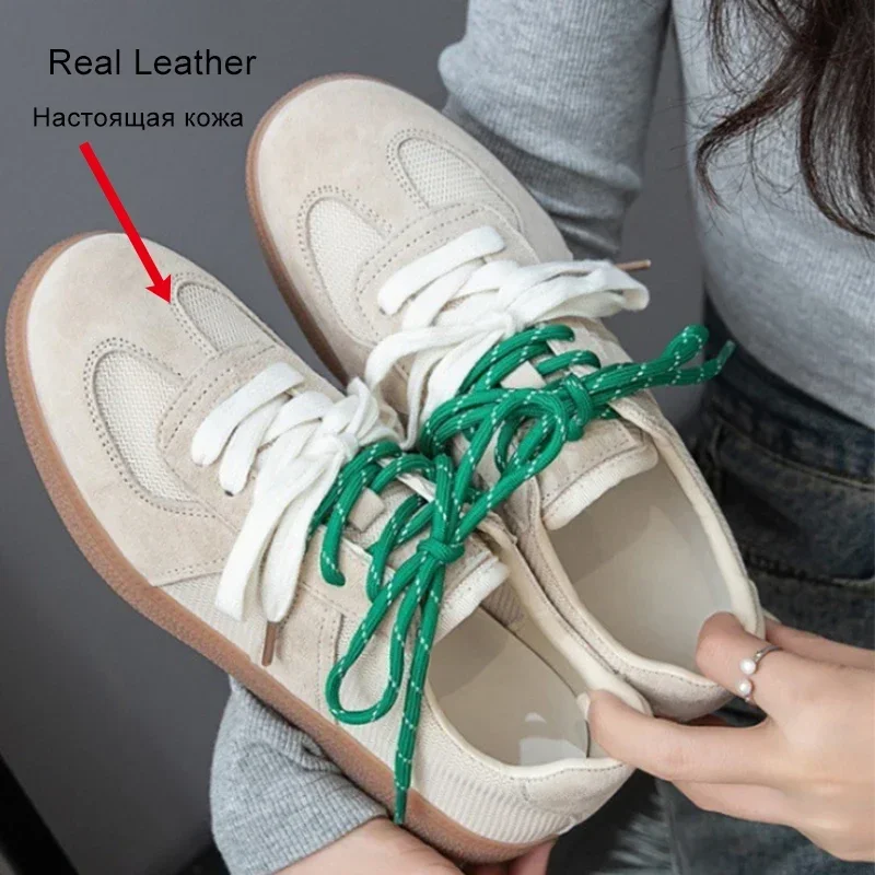 JOZHAMTA Size 35-39 New Real Leather Women Casual Sneakers Lace-Up Athletic Shoes Low Heels Lace-Up Breath Tennis Flats Shoes