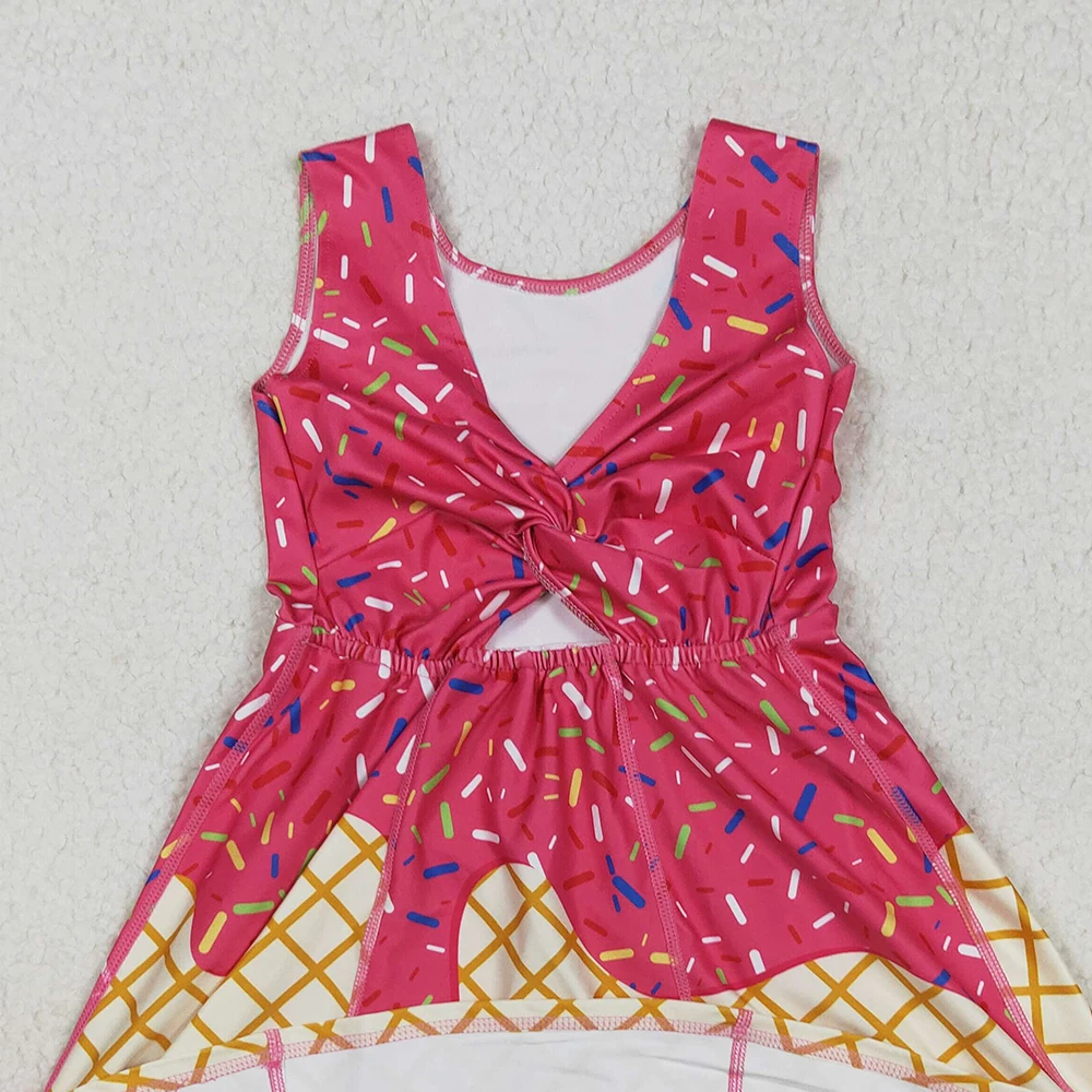 طفل الفتيات الوردي الداكن رش فريق اليوغا نشط الركبة طول فستان بلا أكمام الوردي الساخن آيس كريم رش الفتيات ملابس رياضية