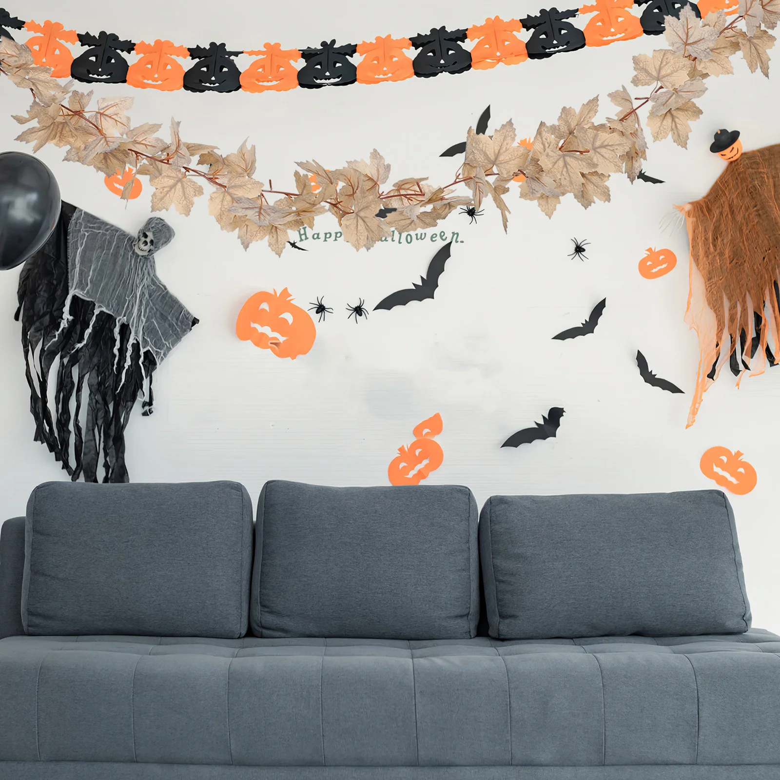 

2Pcs Artificial Maple Leaf Vine Garlands Realistic Faux Autumn Leaves Fall Party Thanksgiving Halloween Fireplace Decoration