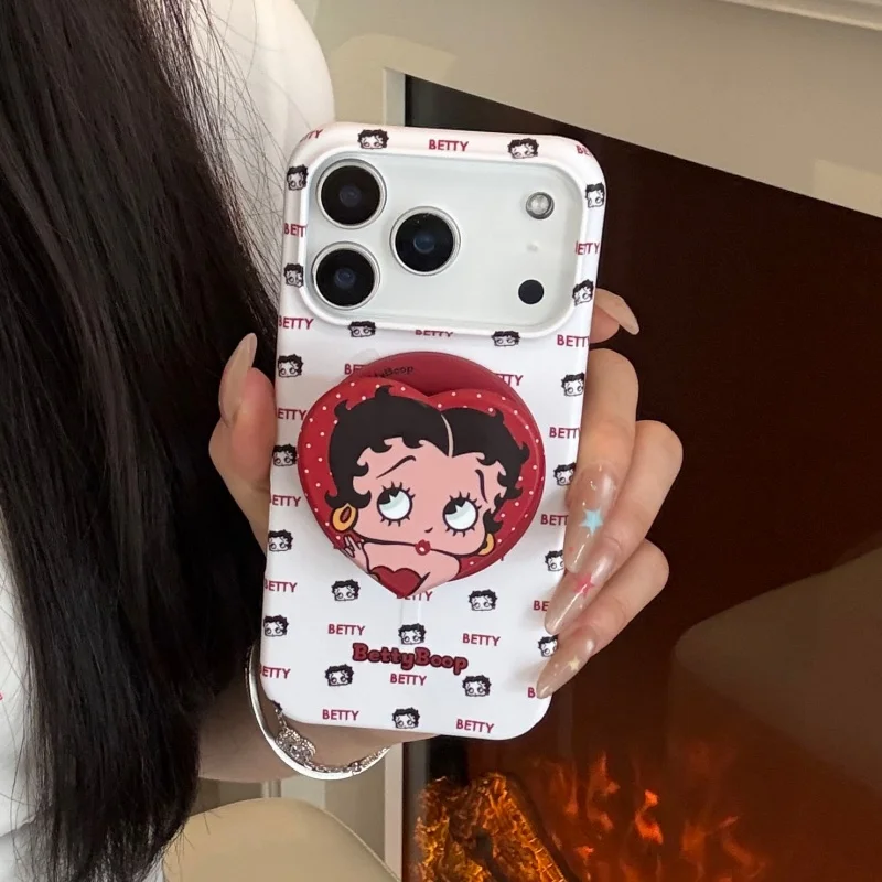 

Korean Ins Pretty Girl Magnetic Phone Case For iPhone 17 Pro 16 15 Pro Max Protective Cover with Stand Cute Cartoon Hard Cases F