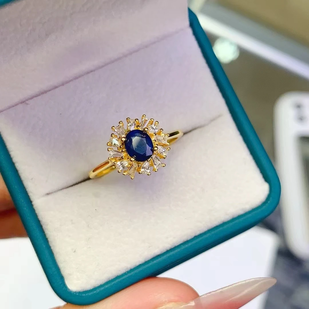 KJJEAXCMY 925 sterling silver inlaid with Natural Sapphire Ring, simple elegant, transparent texture professional testing