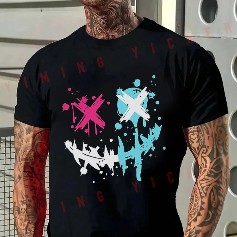 Men's And Women's T-shirt Summer New Cotton Tee Creative Multicolor Smile Pattern Motorcycle Tshirt Short Sleeve Round Neck Tops