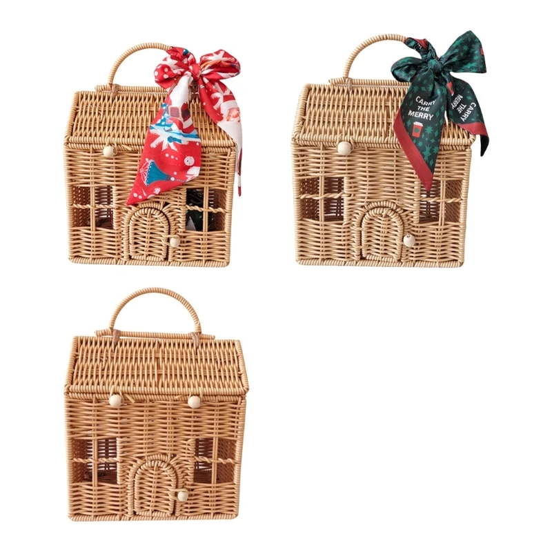 

Plastic Rattan Picnics Basket Handmade House Shaped Suitcase Elegant Gift Packaging Box for Birthdays and Holidays