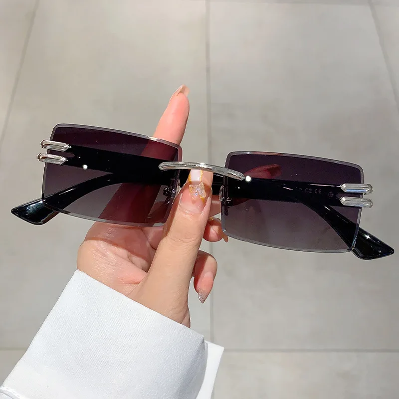 Rimless Simple All Match Metal Square Sunglasses Premium Fashion UV Protection Shades Driving Eyewear Anti Glare Sun Glasses