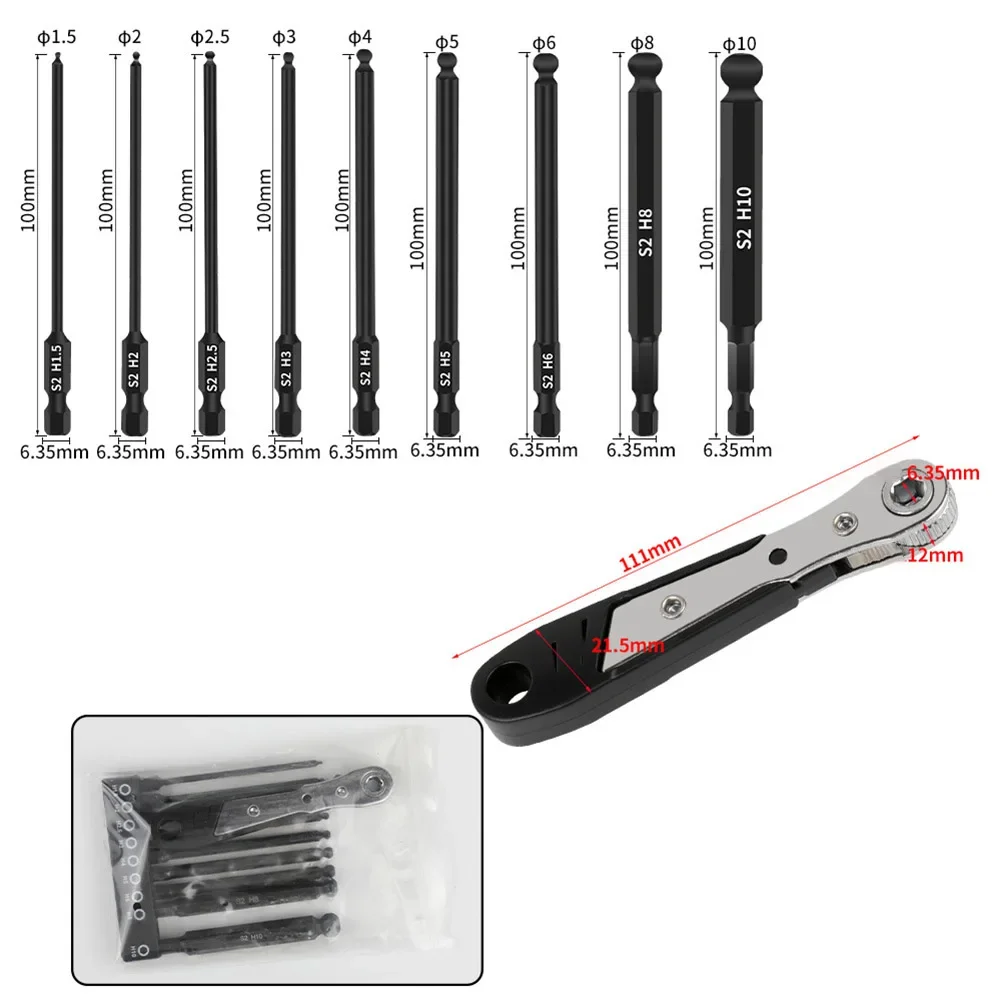 Ball End Hex Bit Ratchet Wrench Set Ball Head Screwdriver Bit 1/4 Inch Hex Shank Magentic Screwdriver Bits Set  Hand Tools