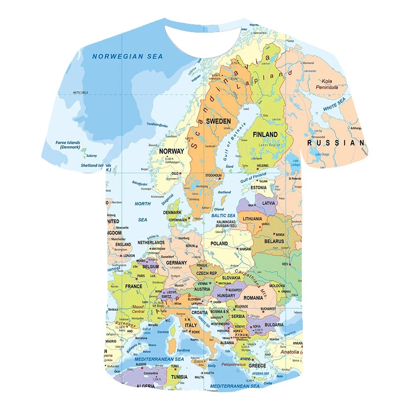 Summer 3D Print World Maps Kids T Shirt Fashion Casual Cartoons Crew Neck T-shirt Boys Girls Harajuku Children\'s Clothing