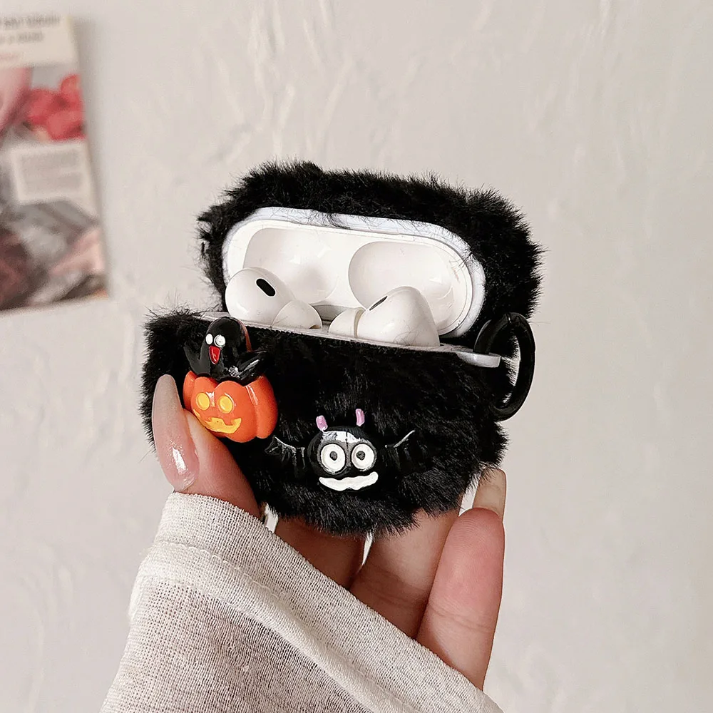 Spooky-Fun Halloween Ghost Pumpkin Black Plush Headphone Case For Apple AirPods Pro 1 2 3 Earphone Protective Cover Accessorie