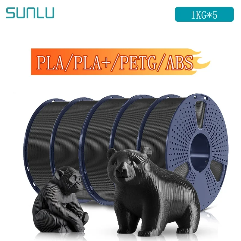 

SUNLU 5 кг 3D-нить PLA/PLA PLUS/PETG/ABS Filamnet 1,75 мм 5 рулонов 1 кг аккуратно намотанная нить для 3D-принтера для 3D-принтера
