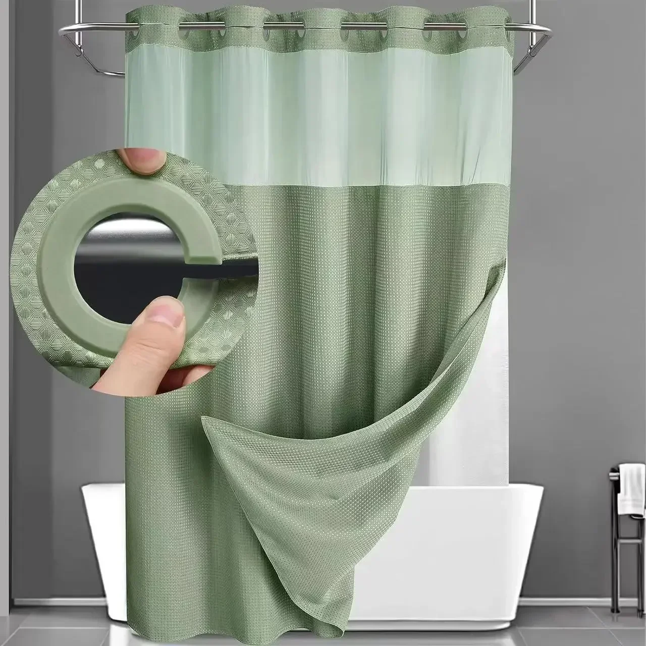 1-Piece Hookless Waffle Check Shower Curtain, Hotel Grade, Waterproof Bathroom Shower Curtain, 71W X 74H Easy to Install