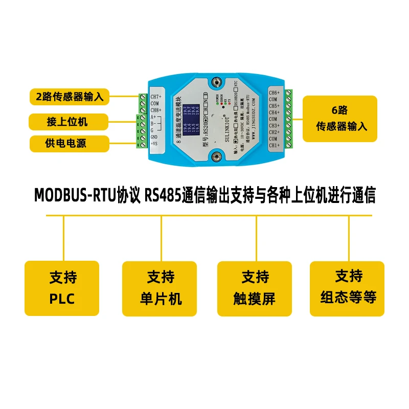 8-channel PT Thermistor PT100 Temperature Acquisition Module 8-channel PT1000 to RS485 Transmitter RS20P