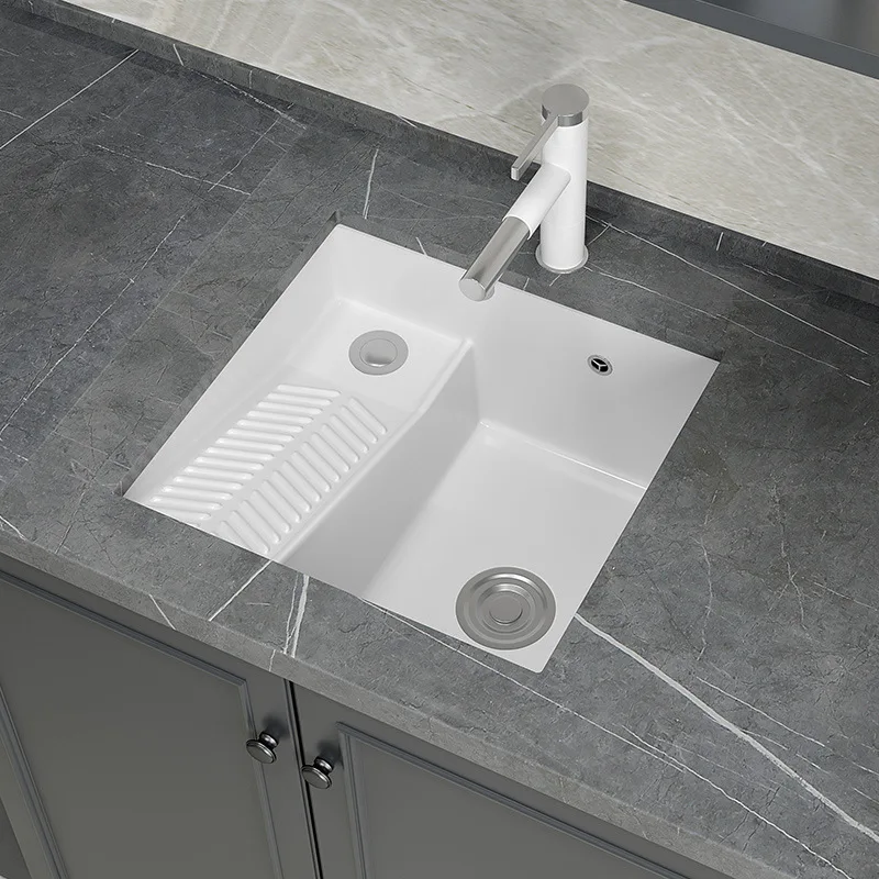 Balcony ceramic laundry basin with rubbing board under the counter basin household size embedded hand washing sink