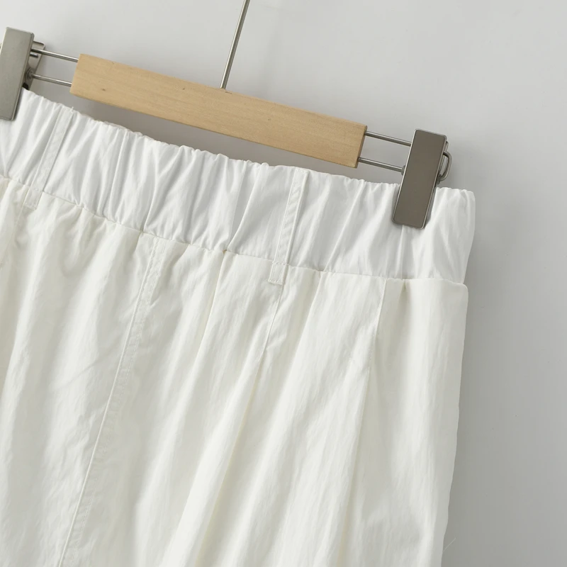 กระโปรงทรงเอเอวสูงสำหรับฤดูร้อน กระโปรงพลีทสีขาวสำหรับผู้หญิง กระโปรงทรงเอเข้ารูป กระโปรงทรงบานสำหรับใส่ไปทำงาน ผลิตจากผ้าฝ้ายผสม
