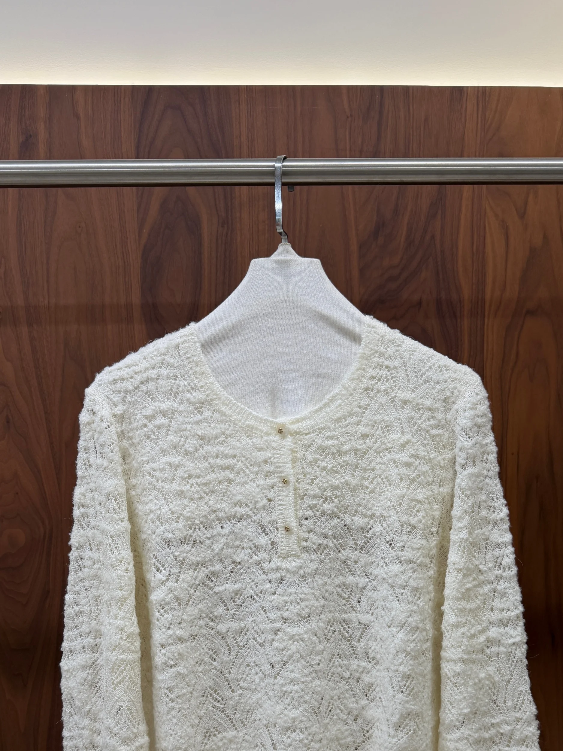 Women's Autumn Crew-Neck Cut-Out Cotton-Linen Blend Long-Sleeve Knit Top