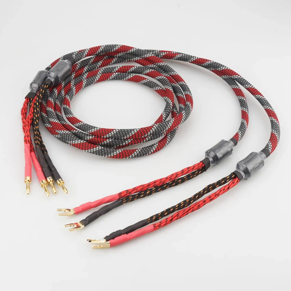 Pair 16 Core Oxygen‑Free Copper HiFi Speaker Cable Banana Spade Pin Plug High‑End Audio Interconnect Wire for Amplifier Speaker