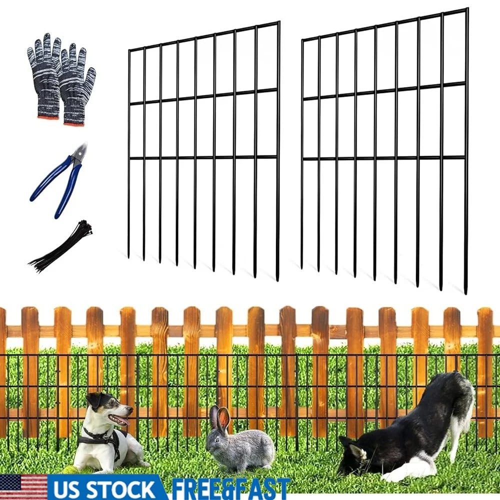 

25pcs Garden Fence Barrier No Dig Animal Blocker 27ft Dog Rabbit Metal Wire Rustproof 9 Vertical Support Easy Install Outdoor
