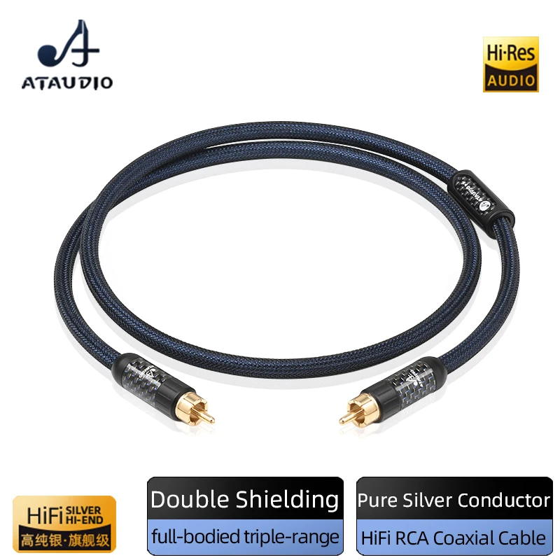 HiFi RCA Digital Audio Coaxial Cable 75Ω Hi-end Sterling Silver RCA to RCA Male Stereo Cable for Speaker Subwoofer TV Cable