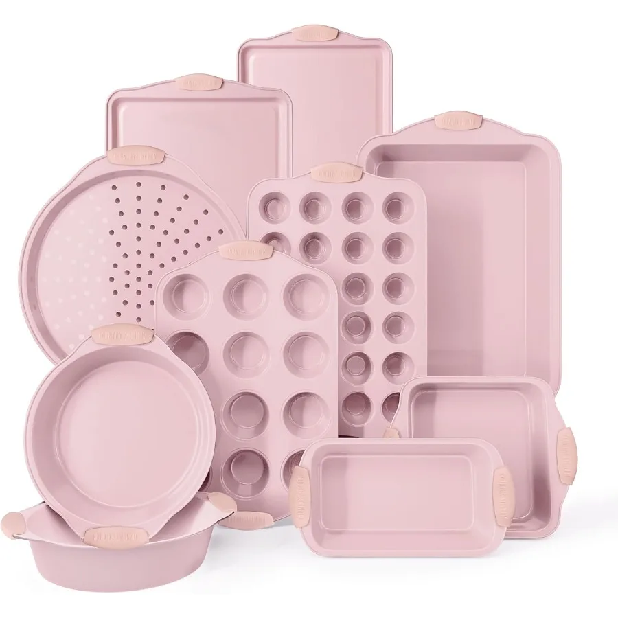 

Набор форм для выпечки с антипригарным покрытием для деревенской кухни, сверхмощный, прочный, легкосъемный, набор для выпечки, розовый, 10 шт.