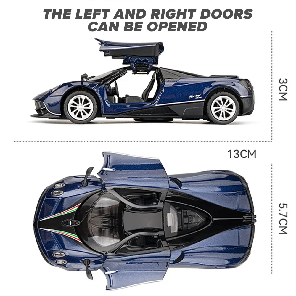 Pagani Huayra Dinastia-Metal Diecast Car Model para crianças, veículos de brinquedo para crianças, veículos ligeiros para meninos, som e luz, 1:36