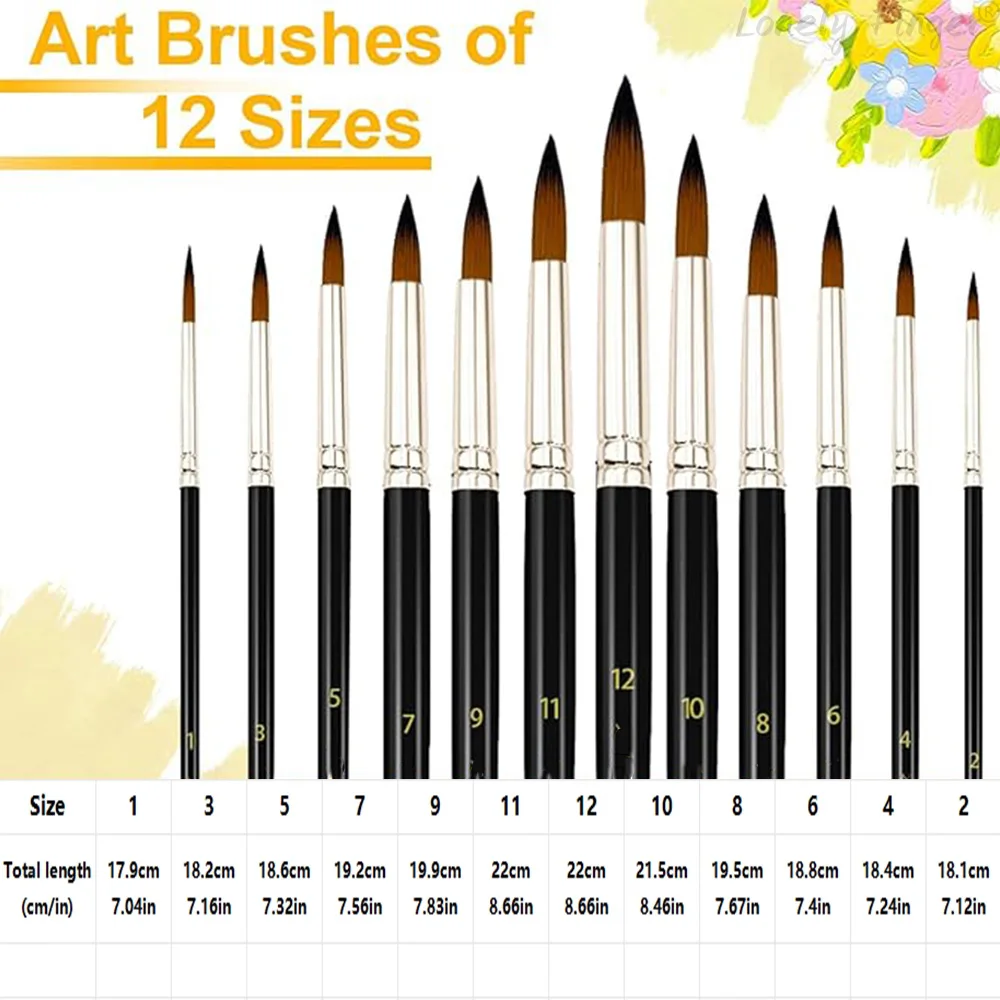 12pcs Professional Paint Brushes Set Round Pointed Tip Nylon Hair Artist Acrylic Brush For Acrylic Watercolor Oil Painting Body