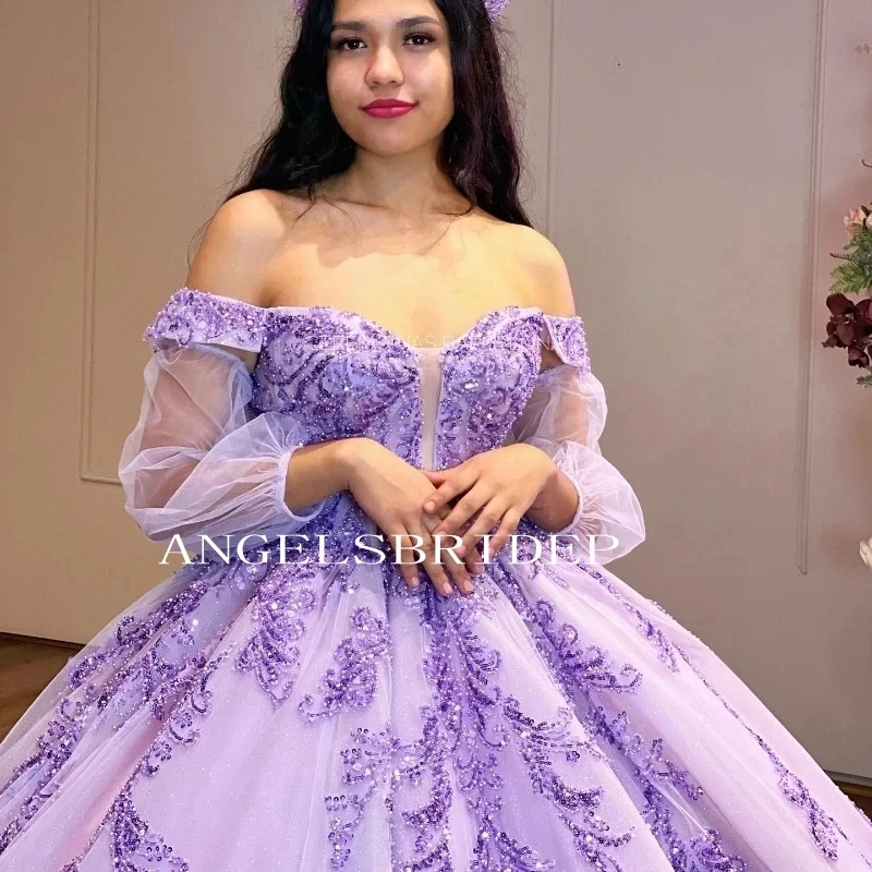 Angelsbridep Lavender Sweetheart Tulle Ball Gown 15 Year Old Quinceanera Dresses 2024 Brithday Evening Formal Party Gowns